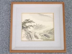 今井景樹筆　川下りの図　肉筆色紙額装